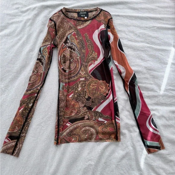 Vintage Y2K Paisley JPG Mesh Top - Picture 1 of 5